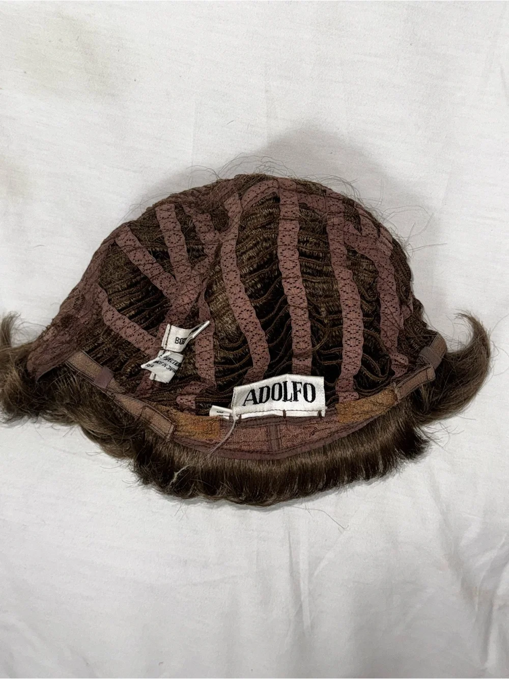 Vintage Adolfo Kanekalon Wig Body Perm Short Pixie Cut Layered Brown Shag Bangs
